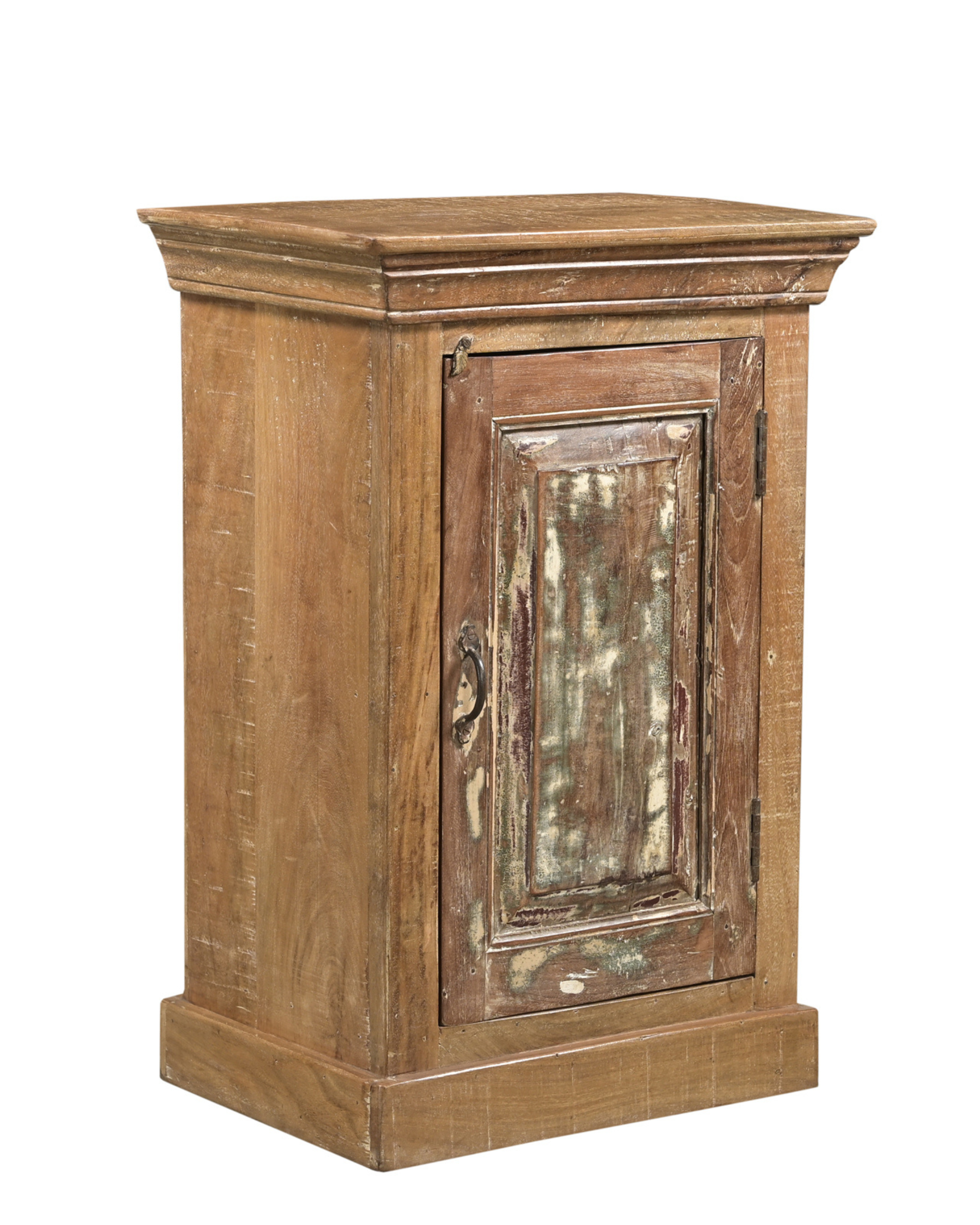 Table de chevet ancienne en bois patiné