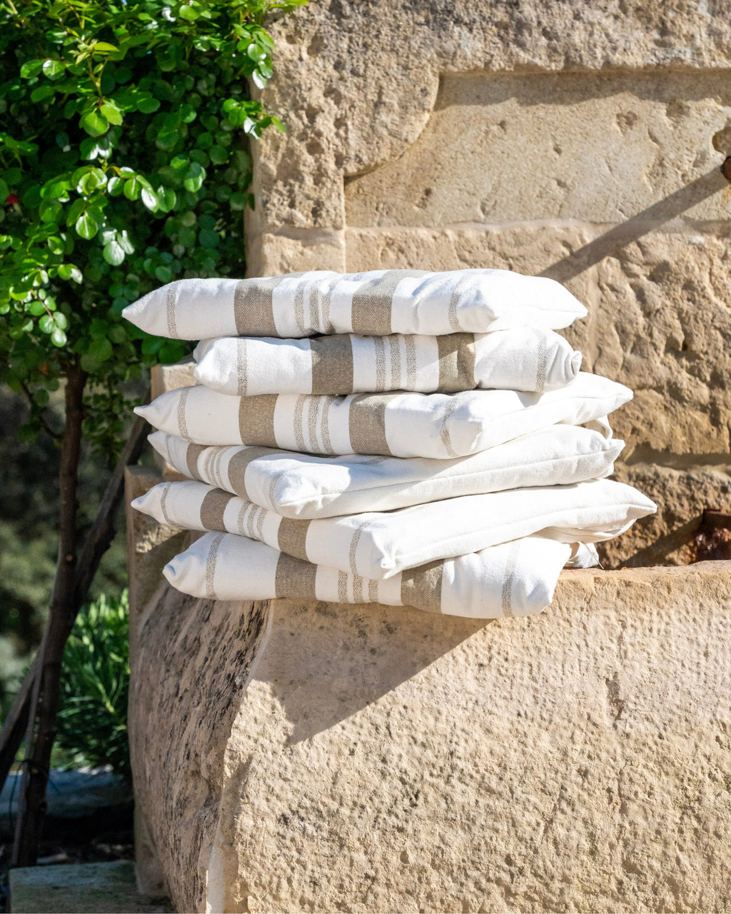 Lot de 6 Galettes de Chaise RESTANQUE - 100% Coton Rayures - Lacets de Fixation - 40×40 cm