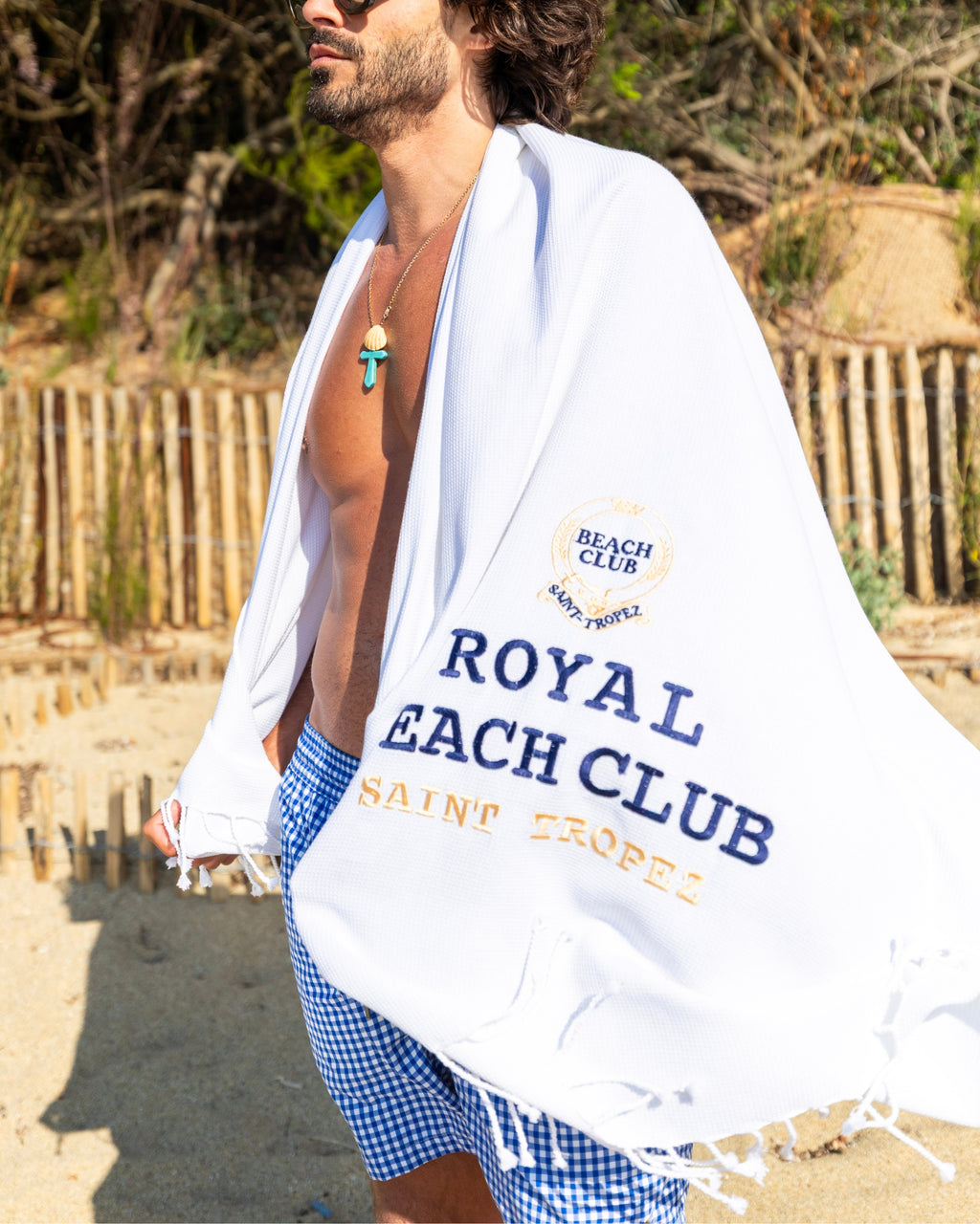 Honeycomb Fouta Embroidered ROYAL BEACH CLUB - 100% Premium Cotton 90×190 cm