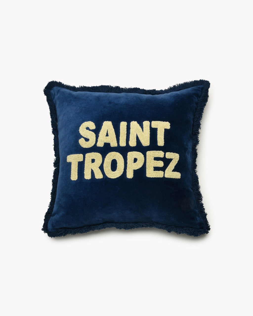 SAINT TROPEZ Cushion 100% Cotton Velvet Tufted 50×50 cm Navy & Oyster