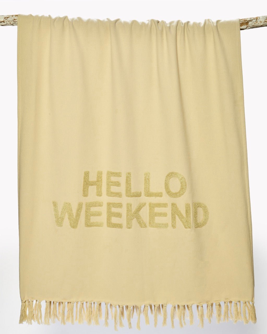 Fouta Éponge HELLO WEEKEND - 100% Coton Lettrage Tufté 90×190 cm - Marinette Saint - Tropez