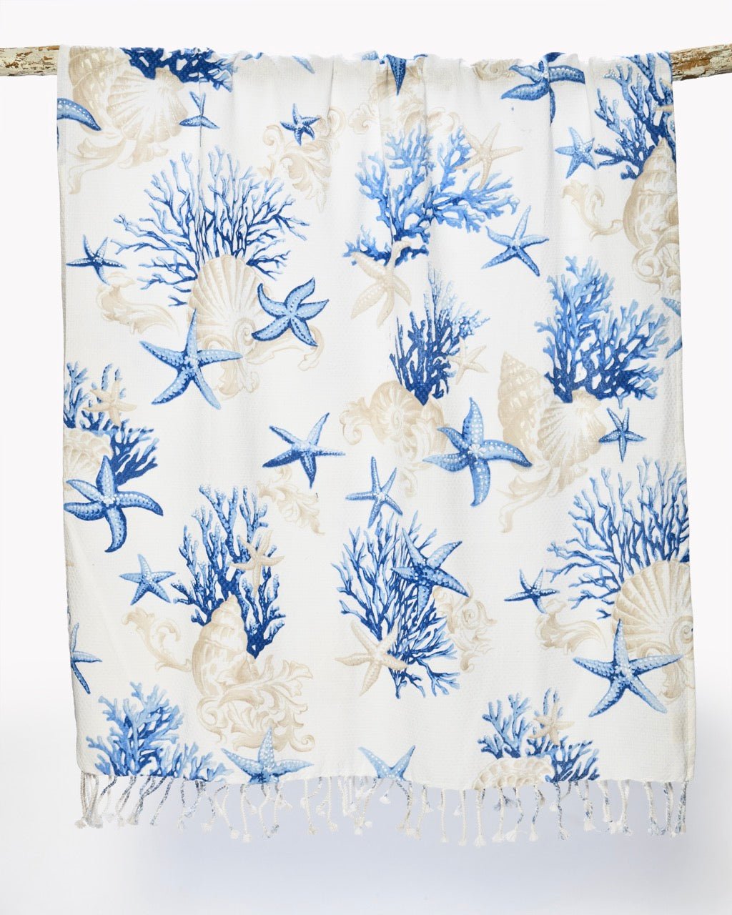 Fouta Nid d'Abeille SARDAIGNE - 100% Coton Imprimé Marin 90×190 cm - Marinette Saint - Tropez