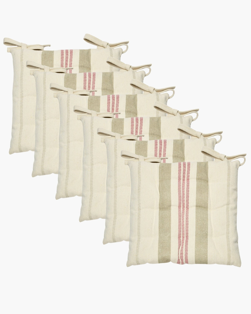 Lot de 6 Galettes de Chaise RESTANQUE - 100% Coton Rayures - Lacets de Fixation - 40×40 cm - Marinette Saint - Tropez