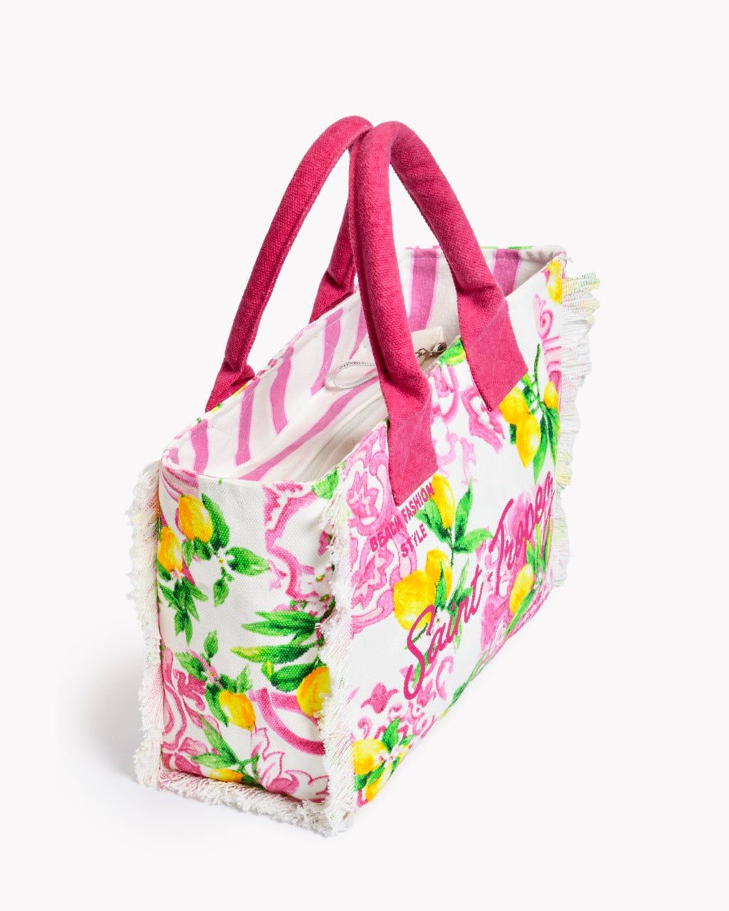 Sac de Plage Dolce Vita - Grand Modèle Imprimé Citrons & Azulejos 100% Coton, 37×33×19 cm - Marinette Saint - Tropez