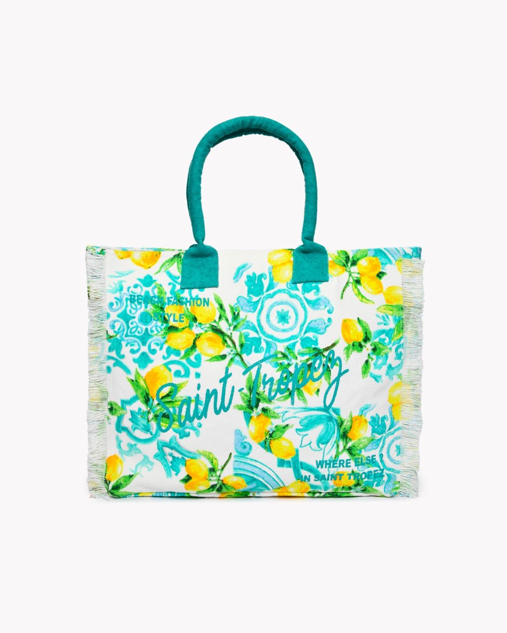 Sac de Plage Dolce Vita - Grand Modèle Imprimé Citrons & Azulejos 100% Coton, 37×33×19 cm - Marinette Saint - Tropez