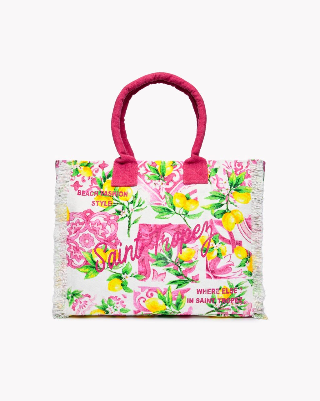 Sac de Plage Dolce Vita - Grand Modèle Imprimé Citrons & Azulejos 100% Coton, 37×33×19 cm - Marinette Saint - Tropez
