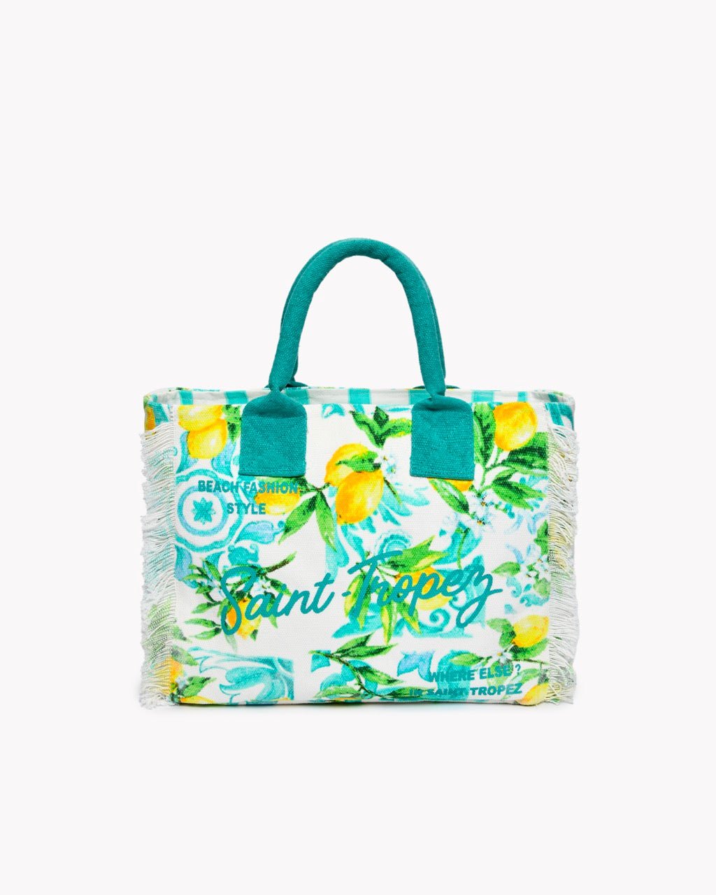 Sac de Plage Dolce Vita - Moyen Modèle Imprimé Citrons & Azulejos 100% Coton, 28×24×15 cm - 2 Coloris - Marinette Saint - Tropez