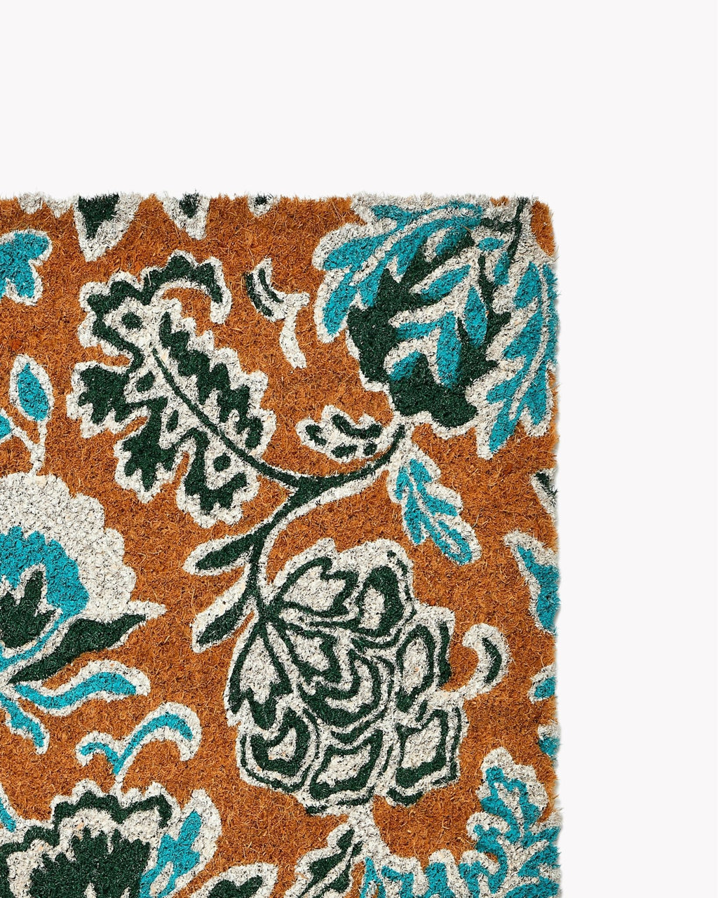 Tapis D'entrée Flower | 40x60cm | Imprimé Floral Indien Turquoise & Vert sur Fond Camel - Marinette Saint - Tropez