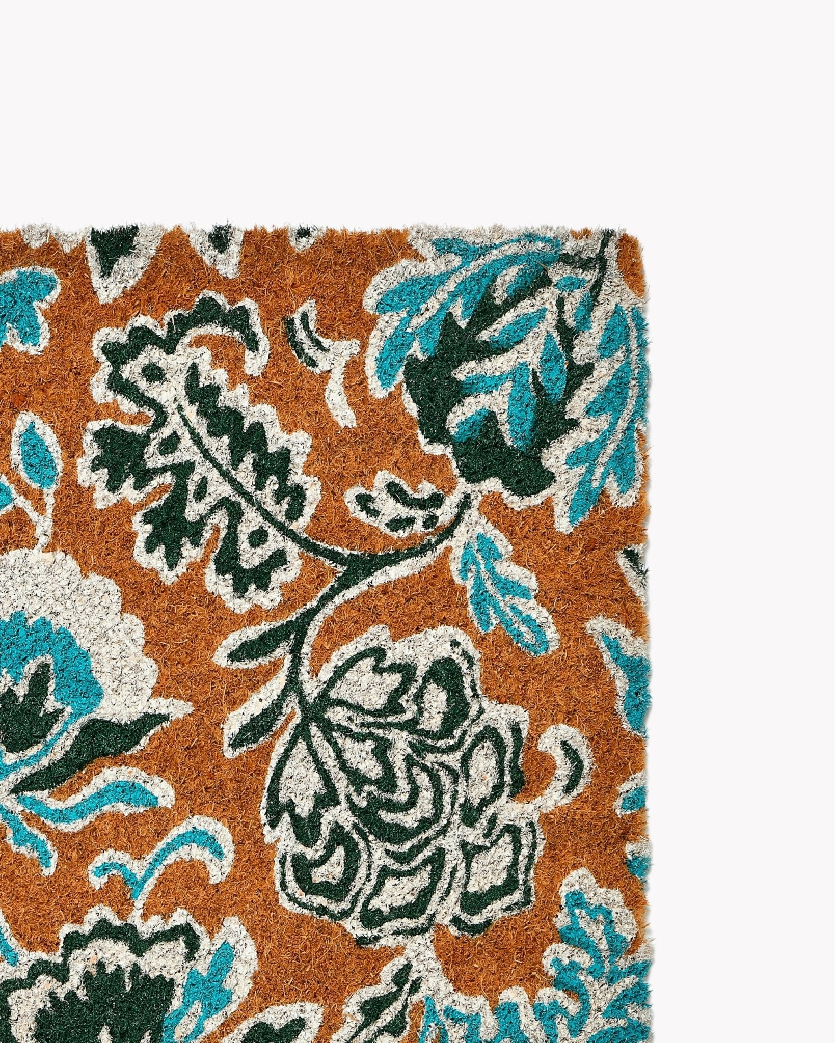 Tapis D'entrée Flower | 40x60cm | Imprimé Floral Indien Turquoise & Vert sur Fond Camel - Marinette Saint - Tropez