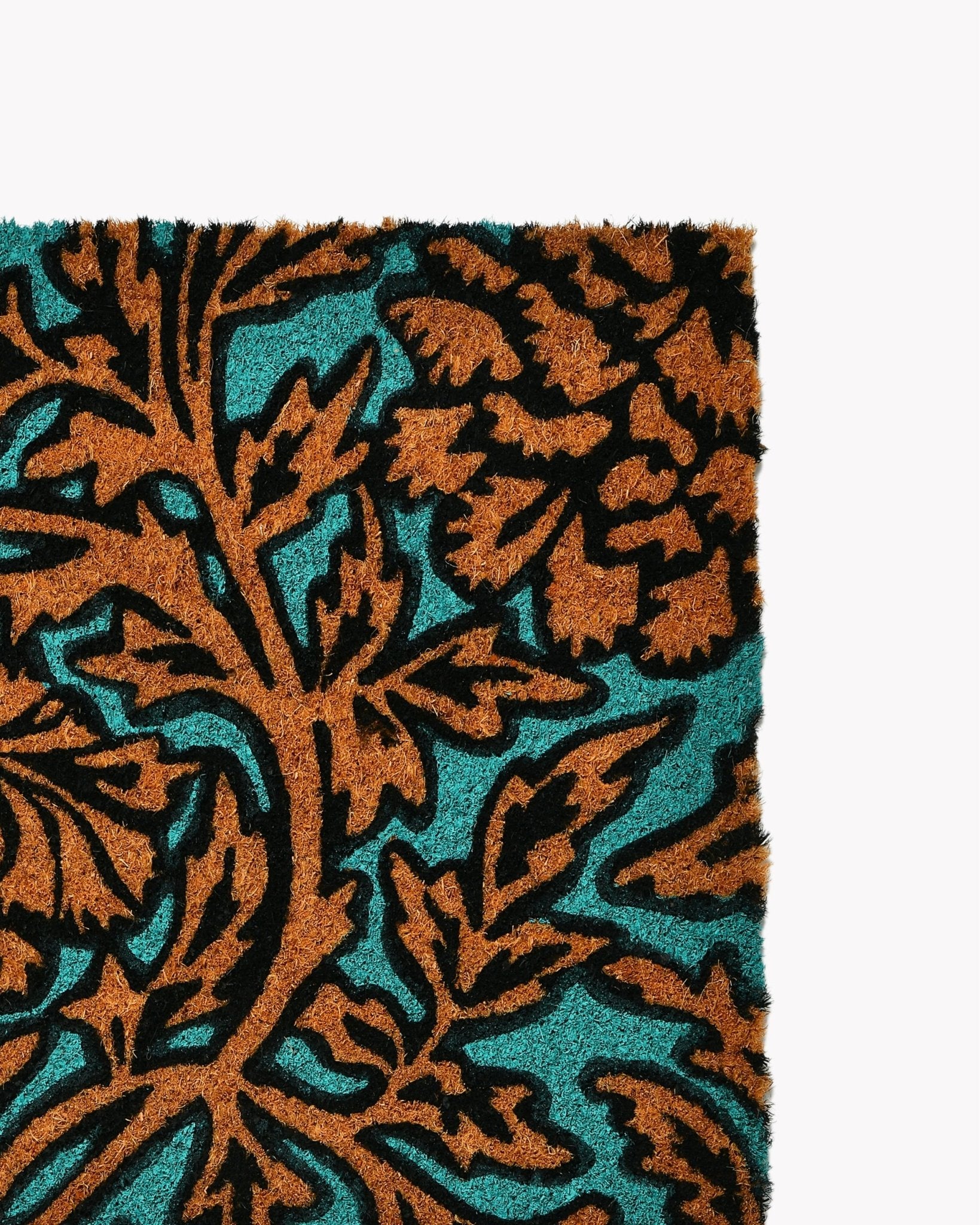 Tapis D'entrée Turquoise | 40x60cm | Imprimé Feuillage Graphique Turquoise & Camel - Marinette Saint - Tropez