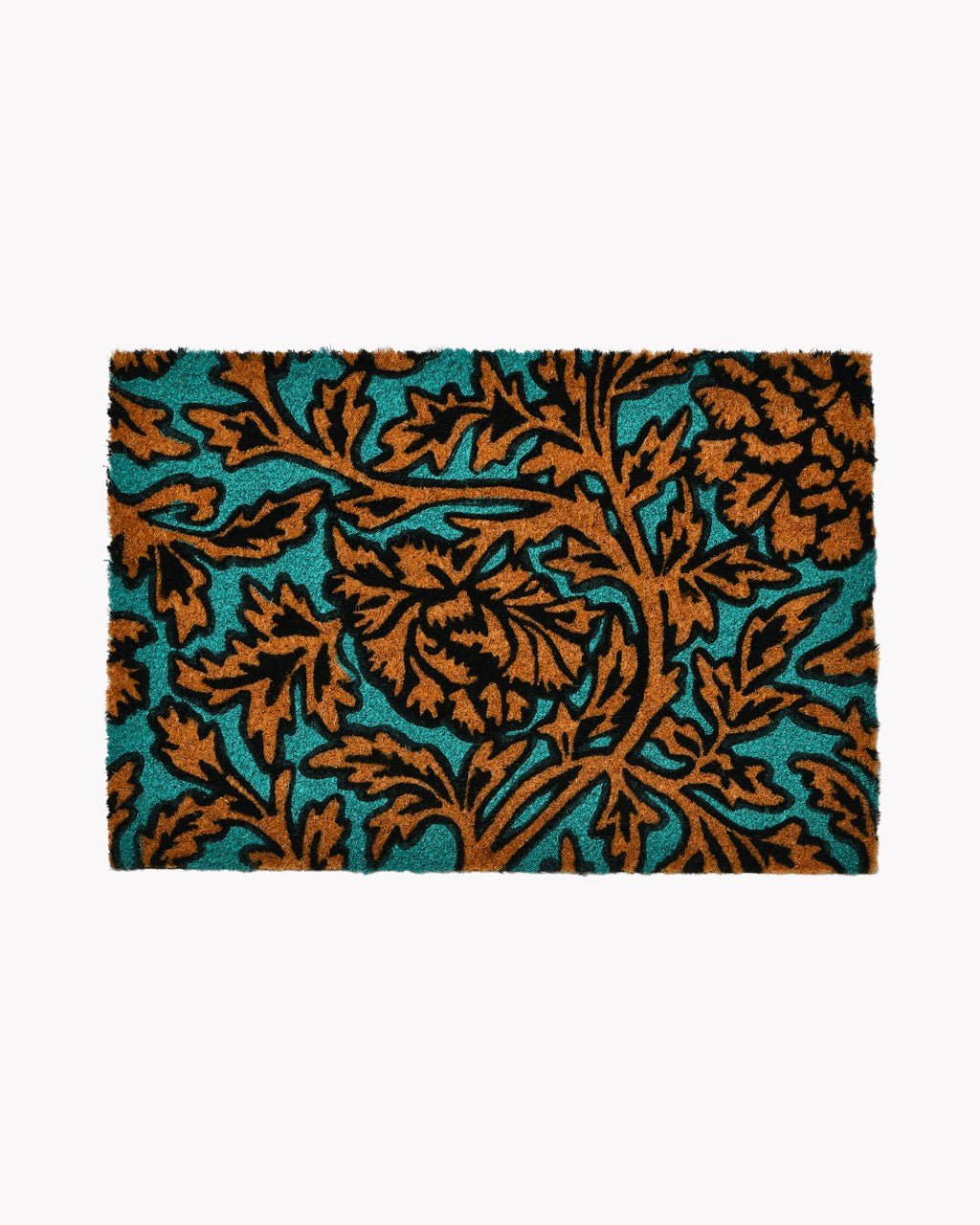 Tapis D'entrée Turquoise | 40x60cm | Imprimé Feuillage Graphique Turquoise & Camel - Marinette Saint - Tropez