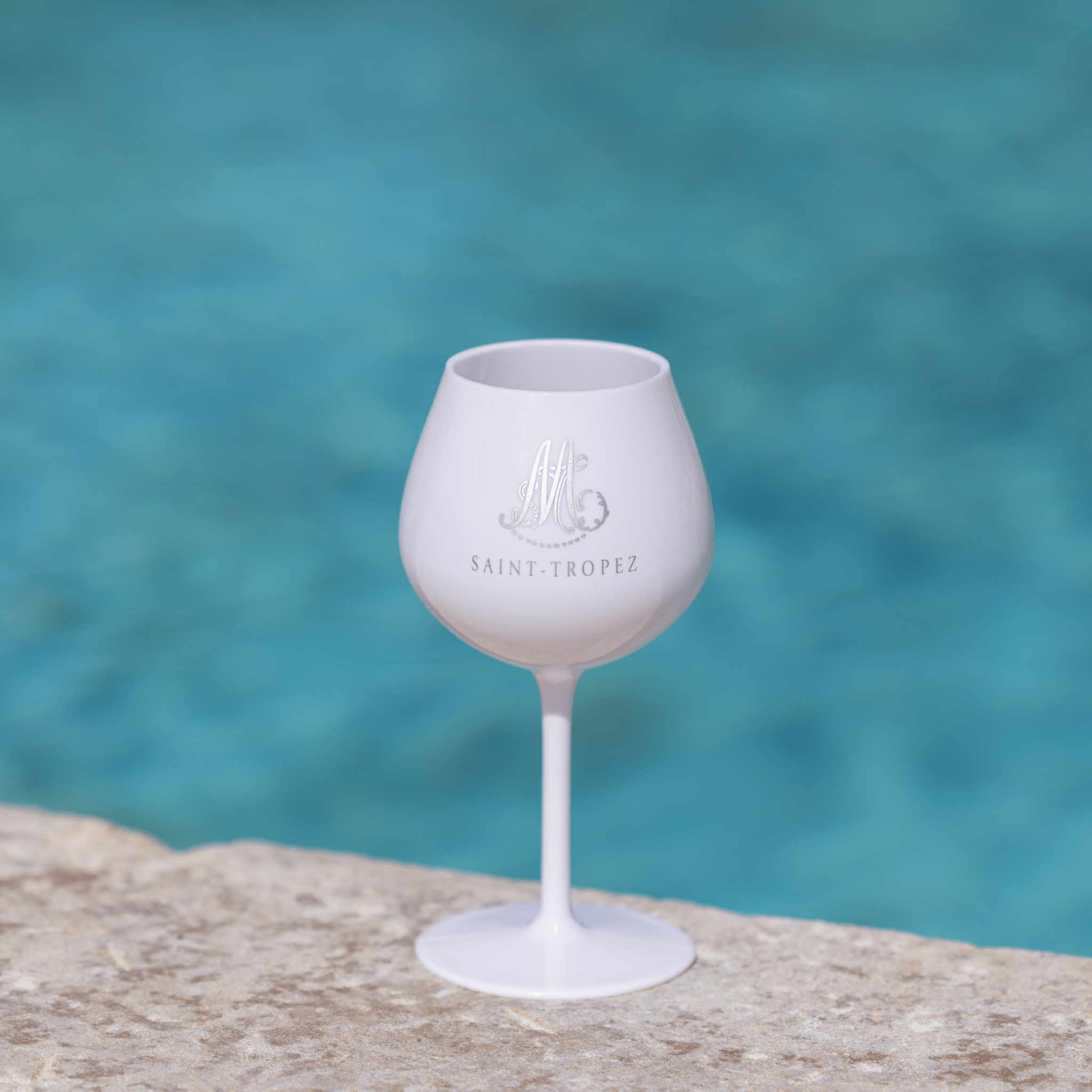 Verre 40cl et 55cl blanc avec logo M Argent - Marinette Saint - Tropez