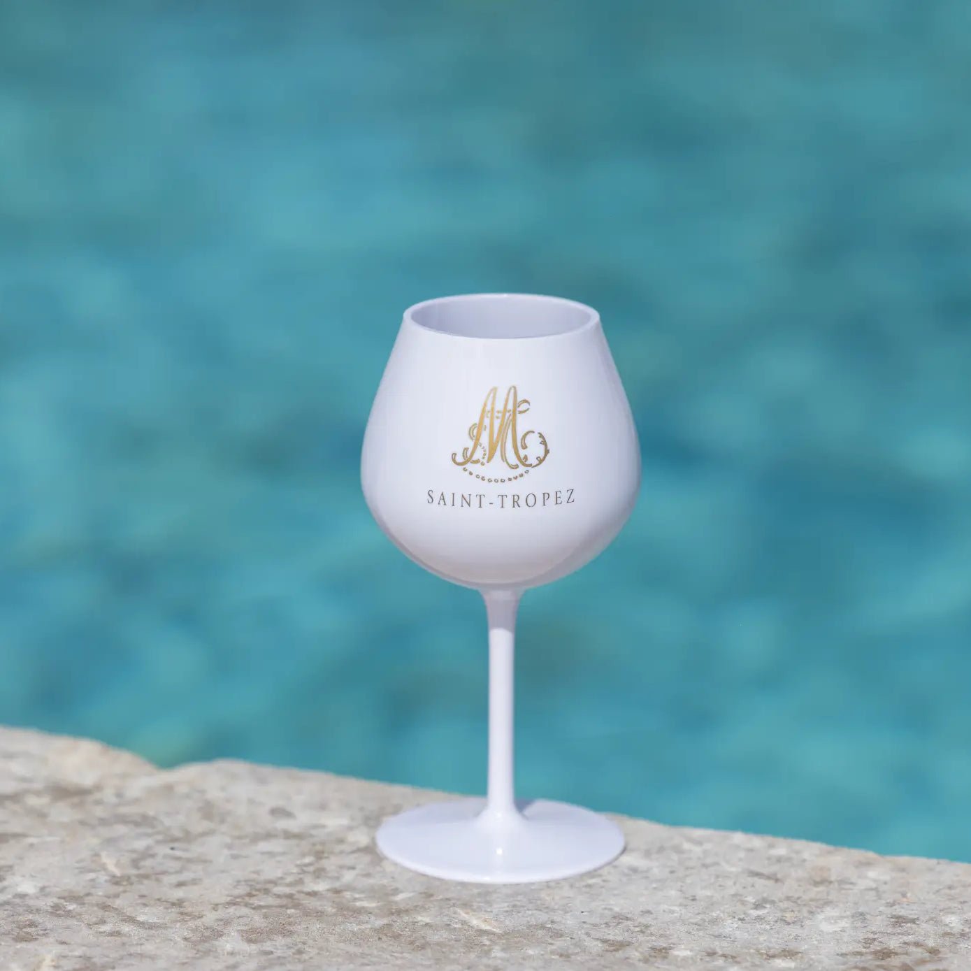 Verre 40cl et 55cl blanc avec logo M gold - Marinette Saint - Tropez